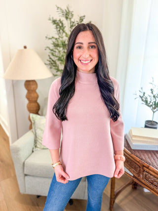 Pink Soft Spoken Mock Neck Bell Sleeve Sweater - Everyday EDEN Boutique & Gifts