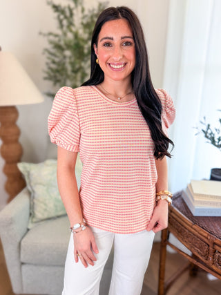 Pink Sweetheart Stripe Puff Sleeve Top - Everyday EDEN Boutique & Gifts