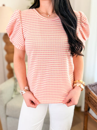 Pink Sweetheart Stripe Puff Sleeve Top - Everyday EDEN Boutique & Gifts