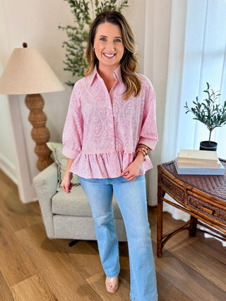 Pink Talk Pretty To Me Button Down Top - Everyday EDEN Boutique & Gifts