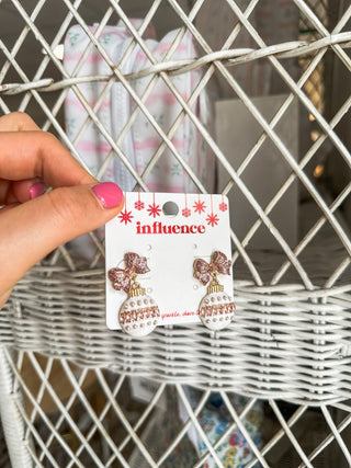 Pink & White Rhinestone Bow & Ornament Christmas Earring - Everyday EDEN Boutique & Gifts