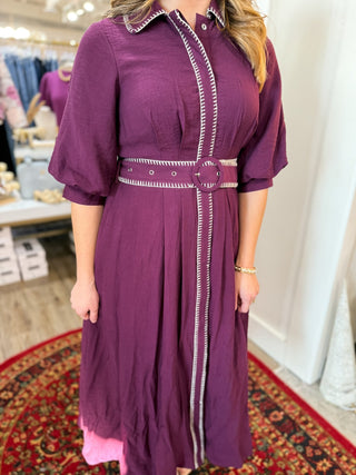 Plum Whisper Stitch Collared MIDI Dress - Everyday EDEN Boutique & Gifts