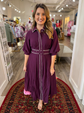 Plum Whisper Stitch Collared MIDI Dress - Everyday EDEN Boutique & Gifts