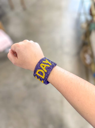 Purple & Gold Game Day Beaded Snap Bracelet - Everyday EDEN Boutique & Gifts
