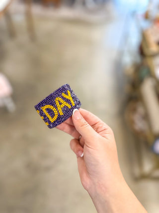 Purple & Gold Game Day Beaded Snap Bracelet - Everyday EDEN Boutique & Gifts