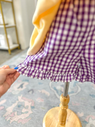 Purple & Gold Gingham Detail Girls Dress Short Set - Everyday EDEN Boutique & Gifts