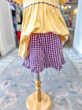 Purple & Gold Gingham Detail Girls Dress Short Set - Everyday EDEN Boutique & Gifts