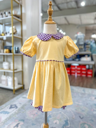 Purple & Gold Gingham Detail Girls Dress Short Set - Everyday EDEN Boutique & Gifts