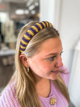 Purple & Gold Two - Tone Seed Bead Cushion Headband - Everyday EDEN Boutique & Gifts
