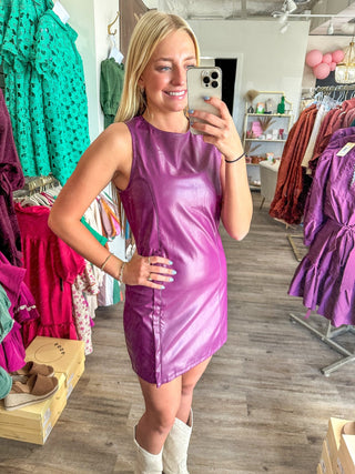 Purple Lovely Looks Faux Leather Dress with Side Zip Detail - Everyday EDEN Boutique & Gifts