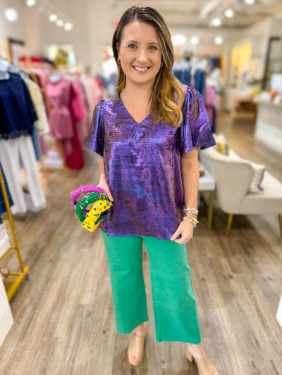 Purple Night Out Foil V Neck Top - Everyday EDEN Boutique & Gifts