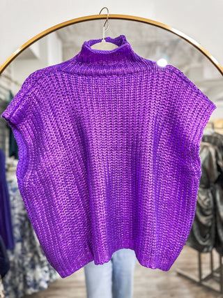 Purple Radiant Luxe Metallic Mock Neck Sweater Vest - Everyday EDEN Boutique & Gifts