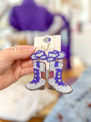 Purple/Gold Boots & Boogie For Gameday Beaded Earrings - Everyday EDEN Boutique & Gifts