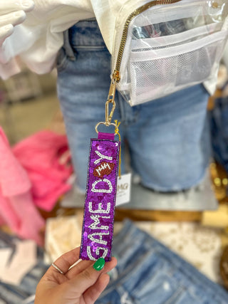 Purple/White Game Day Sequin Key Chain - Everyday EDEN Boutique & Gifts