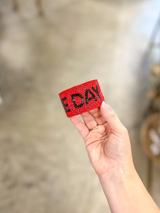 Red & Black Game Day Beaded Snap Bracelet - Everyday EDEN Boutique & Gifts