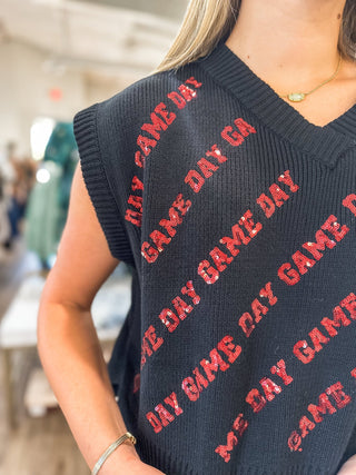 Red & Black Gameday Glitz Sweater Vest - Everyday EDEN Boutique & Gifts