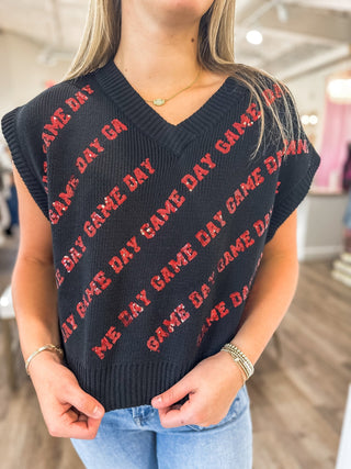 Red & Black Gameday Glitz Sweater Vest - Everyday EDEN Boutique & Gifts