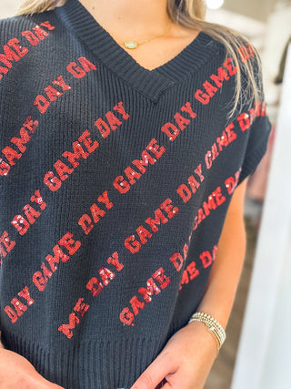 Red & Black Gameday Glitz Sweater Vest - Everyday EDEN Boutique & Gifts