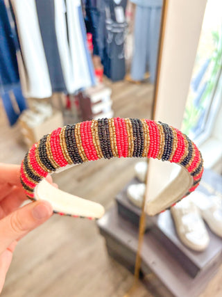 Red & Black Two - Tone Seed Bead Cushion Headband - Everyday EDEN Boutique & Gifts