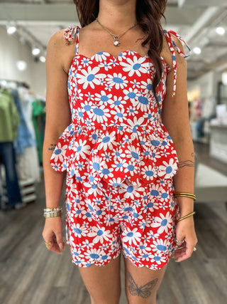 Red & Blue Daisy Dream Shirt & Short SET - Everyday EDEN Boutique & Gifts