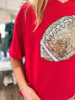 Red Classic Football Sequin Spirit Oversized Top - Everyday EDEN Boutique & Gifts