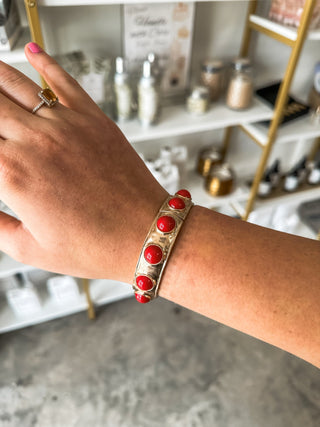 Red Color Coated Studded W/ Gold Hammered Stretch Bracelet - Everyday EDEN Boutique & Gifts