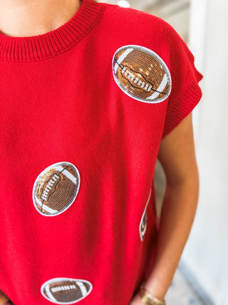 Red Game Day Football Patch Sweater Top - Everyday EDEN Boutique & Gifts