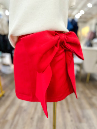 Red High Waist Bow Detail Skirt - Everyday EDEN Boutique & Gifts