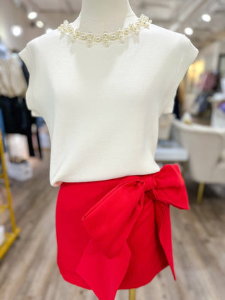 Red High Waist Bow Detail Skirt - Everyday EDEN Boutique & Gifts