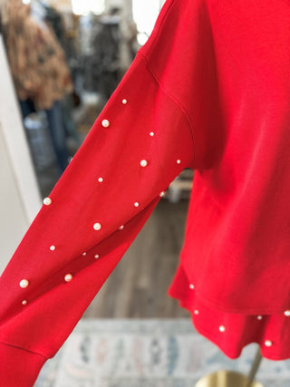 Red Holiday Pearl Charm Long Sleeve TOP - Everyday EDEN Boutique & Gifts