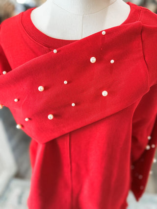 Red Holiday Pearl Charm Long Sleeve TOP - Everyday EDEN Boutique & Gifts