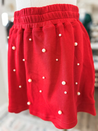 Red Holiday Pearl Charm SKORT - Everyday EDEN Boutique & Gifts