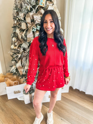 Red Holiday Pearl Charm SKORT - Everyday EDEN Boutique & Gifts