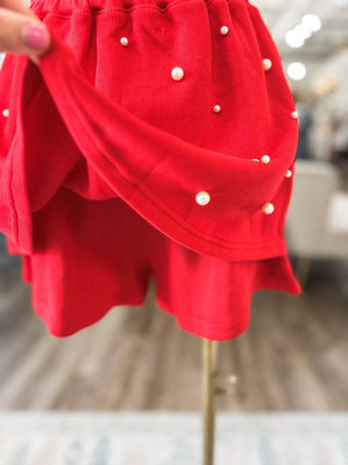 Red Holiday Pearl Charm SKORT - Everyday EDEN Boutique & Gifts