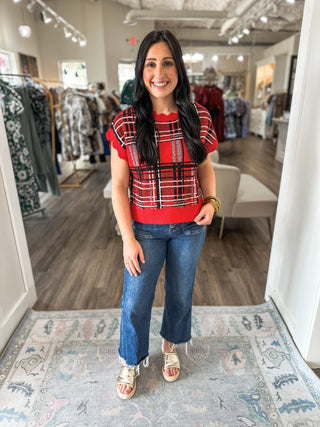 Red Holiday Sparkle Plaid Knit Top - Everyday EDEN Boutique & Gifts