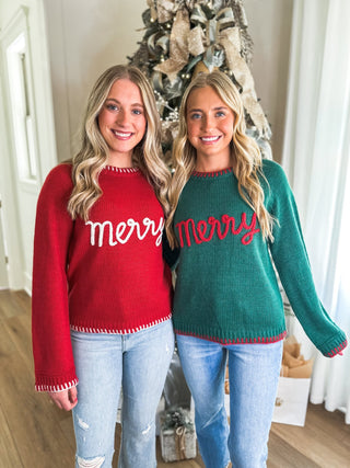 Red Merry Tinsel Lettering Christmas Sweater - Everyday EDEN Boutique & Gifts