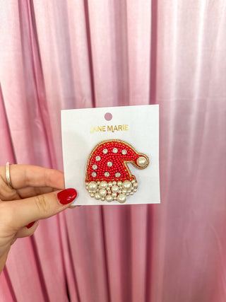 Red & Pearl Beaded Santa Hat Brooch - Everyday EDEN Boutique & Gifts