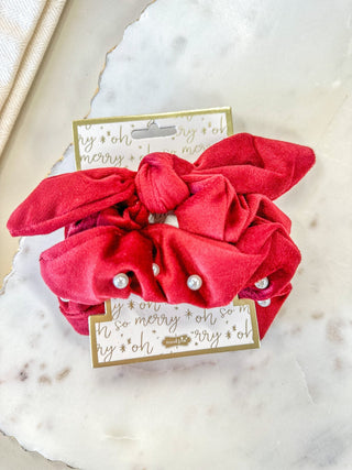 Red Pearl Velvet Scrunchie Set - Everyday EDEN Boutique & Gifts