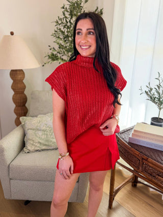 Red Radiant Luxe Metallic Mock Neck Sweater Vest - Everyday EDEN Boutique & Gifts