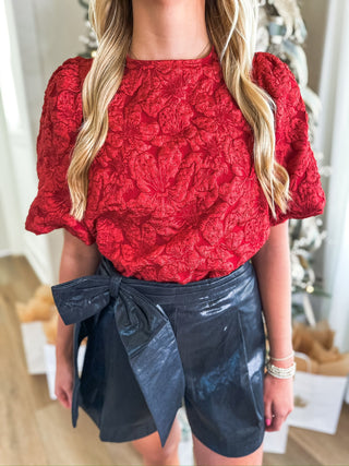 Red Runway Rose Jacquard Blouse - Everyday EDEN Boutique & Gifts