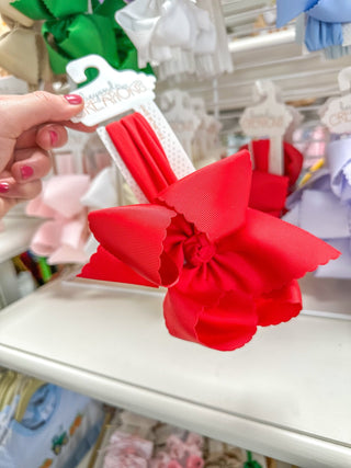 Red Scalloped Edge Pantyhose Headband Bow XL - Everyday EDEN Boutique & Gifts