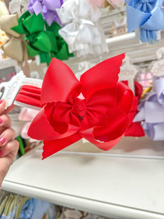 Red Scalloped Edge Pantyhose Headband Bow XL - Everyday EDEN Boutique & Gifts