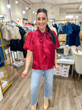 Red Scarlett Satin Bow Top - Everyday EDEN Boutique & Gifts