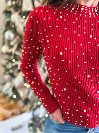 Red Snowfall Pearl Sweater - Everyday EDEN Boutique & Gifts