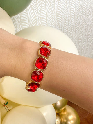 Red Squared Crystal & Gold Stretch Bracelet - Everyday EDEN Boutique & Gifts