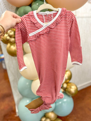 Red Stripe Ruffle 2pc Baby Gown - Everyday EDEN Boutique & Gifts