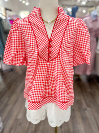Red Sunday Sweetheart Gingham Short Sleeve Top - Everyday EDEN Boutique & Gifts