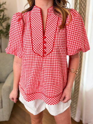 Red Sunday Sweetheart Gingham Short Sleeve Top - Everyday EDEN Boutique & Gifts