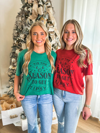 Red Tis The Season to Get Tipsy Graphic Tee - Everyday EDEN Boutique & Gifts
