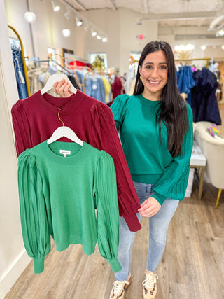 Rosemary Green Pleated Sleeves Top - Everyday EDEN Boutique & Gifts